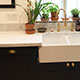 Honed Italian white marble, sink detail Honed Italian white marble, sink detail